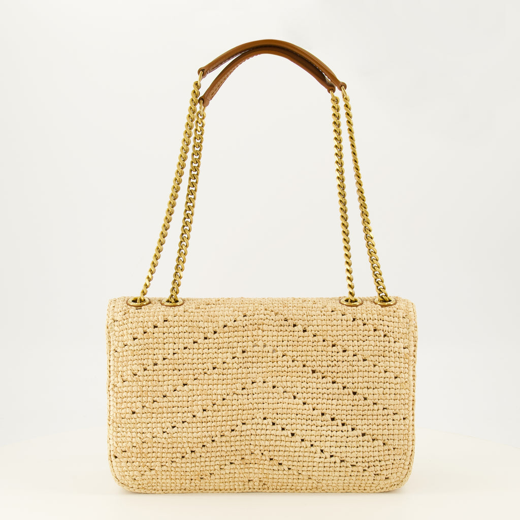 Sacs bandoulière Borsa Loulou in Raffia e Pelle Beige Saint Laurent Beige Femme