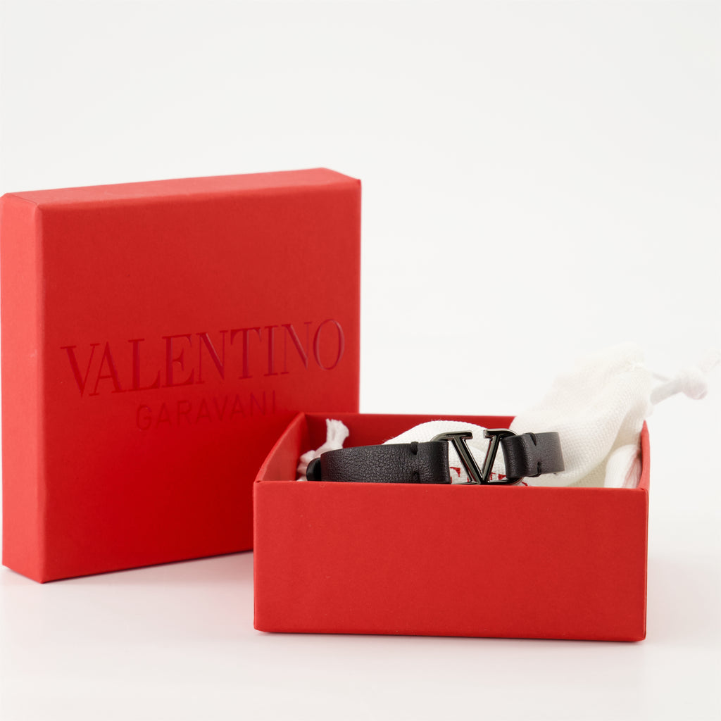 Bijoux Bracelet VLogo en cuir Valentino Garavani Noir Homme