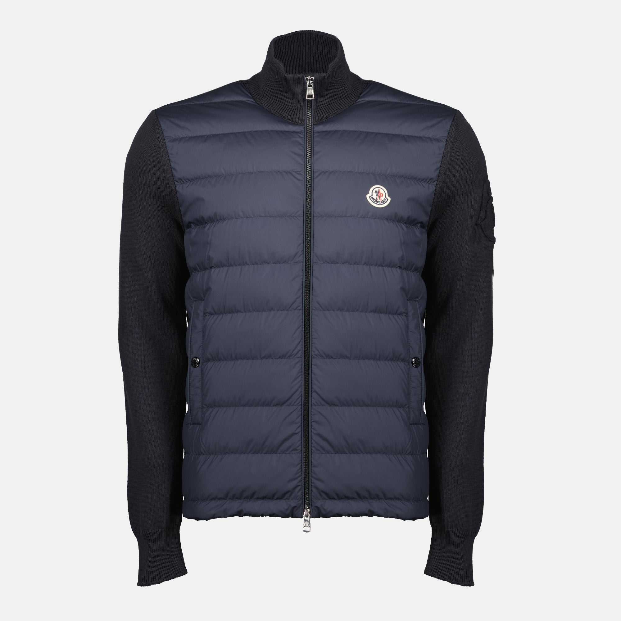 Image de l'article Cardigan bi-matière bleu marine de la marque Moncler pour Homme - Saison Printemps-Été 2026 - Vue de Face