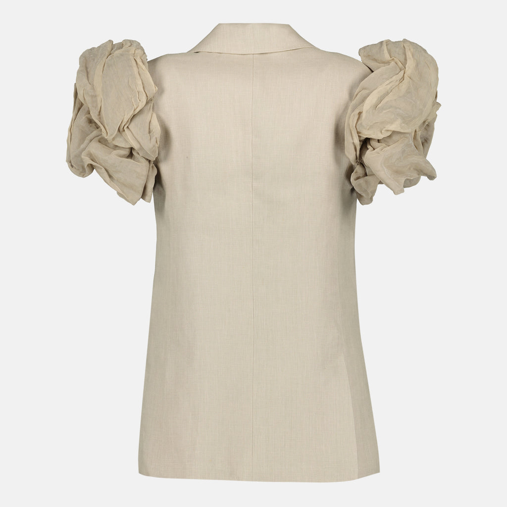 Image de l'article Veste sans manches beige en lin avec volants de la marque Max Mara pour Femme - Saison Printemps-Été 2026 - Vue de Dos