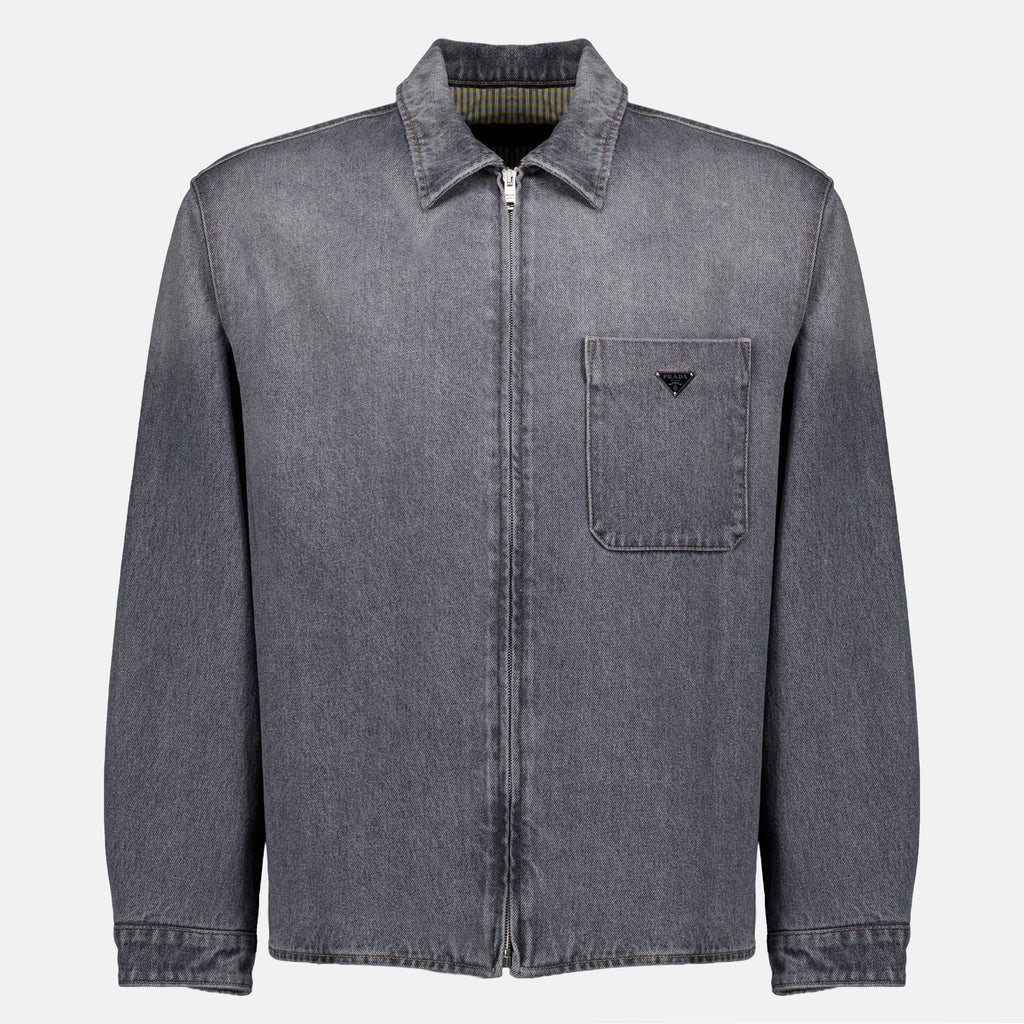 Chemises Chemise noire en denim Prada Noir Homme