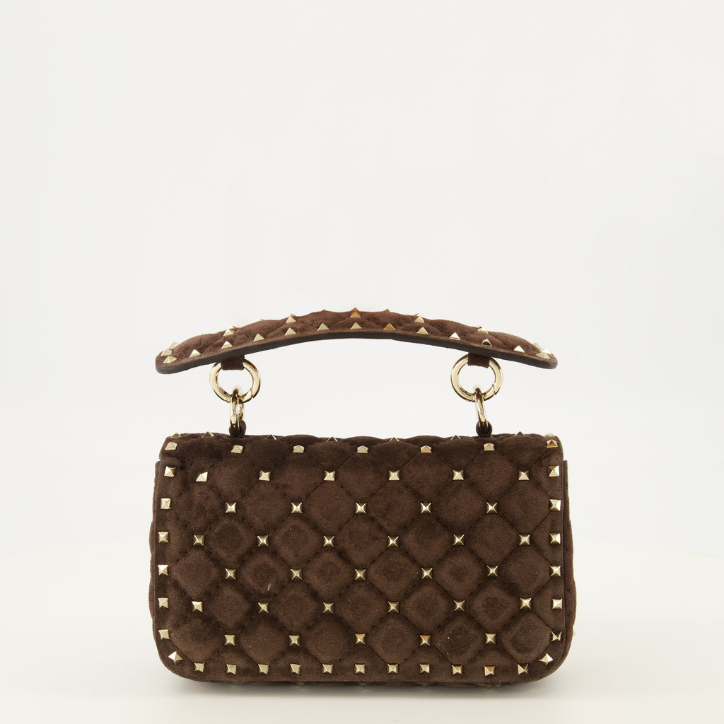 Sacs à main et épaule Rockstud Spike Small Suede Bag in Brown Valentino Garavani Marron Femme