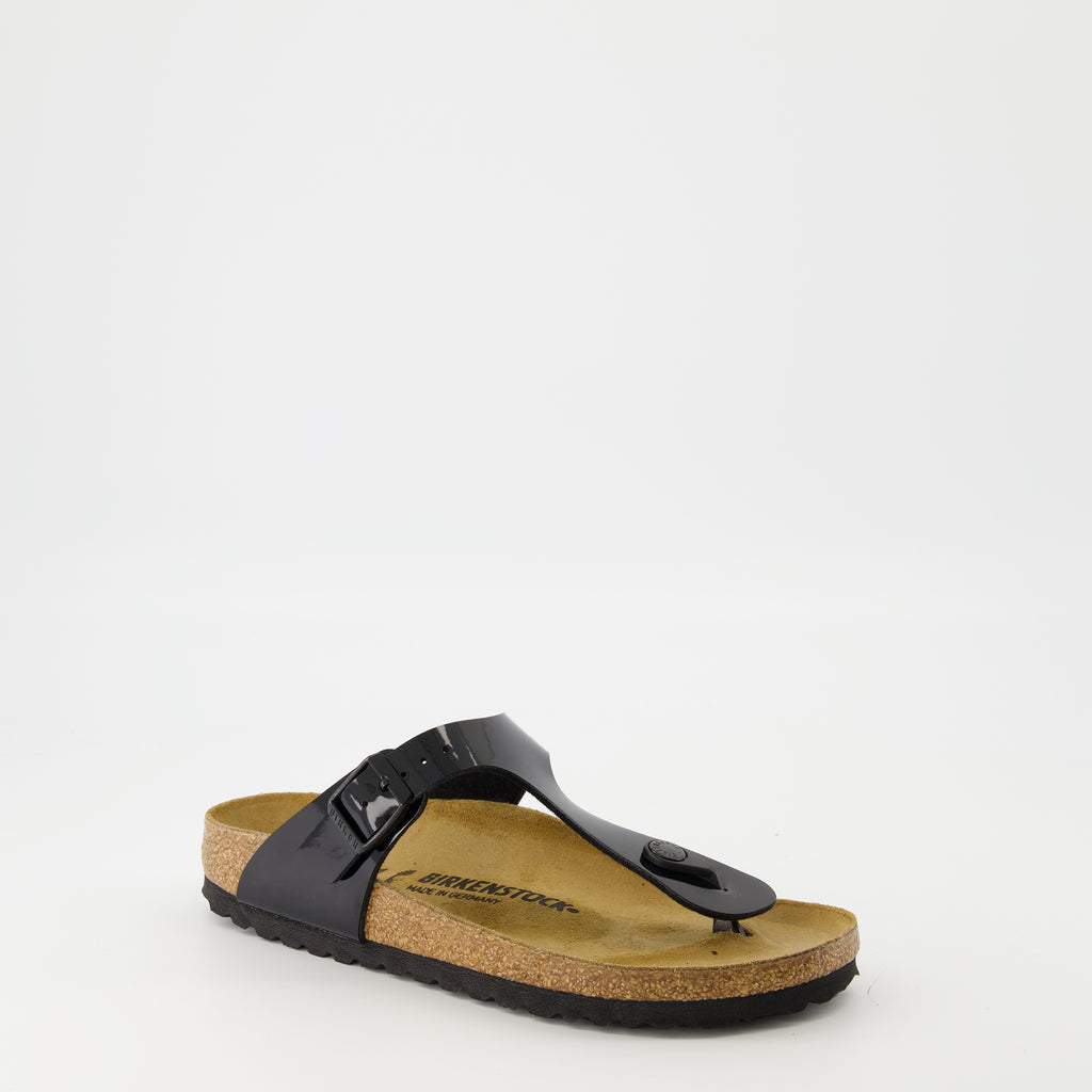 Chaussures ouvertes Tongs en cuir verni Birkenstock Noir Femme