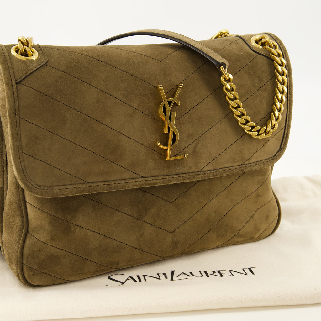 Sacs à main et épaule Niki Tripouch Suede Bag in Khaki Saint Laurent Kaki Femme