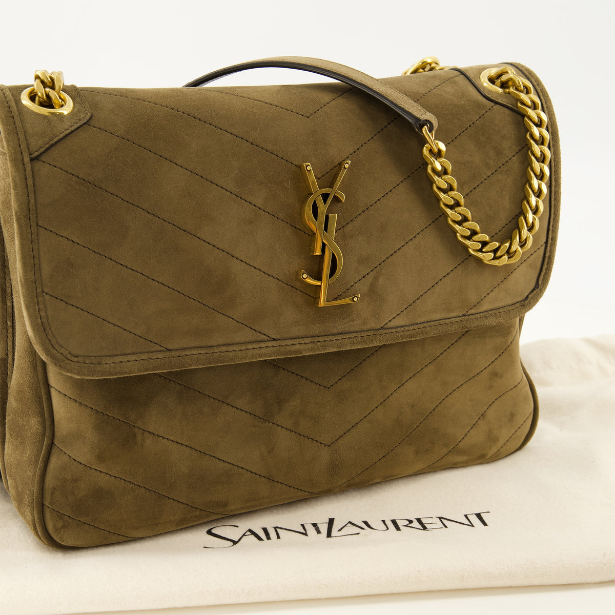 Sacs à main et épaule Niki Tripouch Suede Bag in Khaki Saint Laurent Kaki Femme