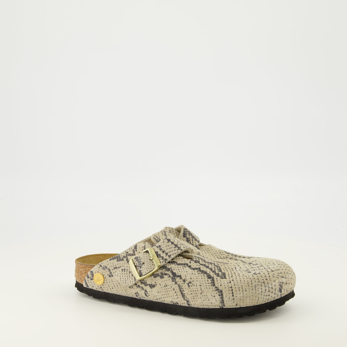 Chaussures ouvertes Mules Boston à motif serpent Birkenstock Beige Femme