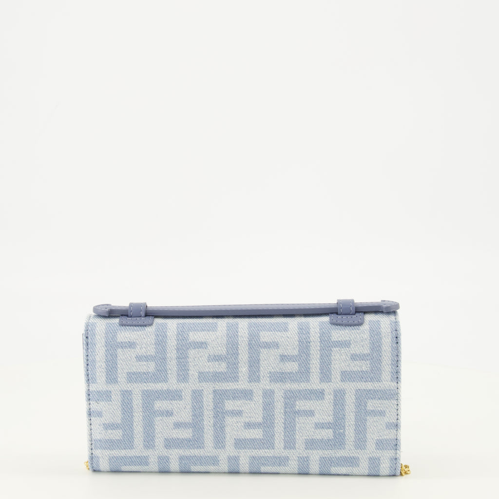 Sacs à main et épaule Carteira Baguette com Cadeia em Denim e Couro Azul FF Fendi Bleu Femme