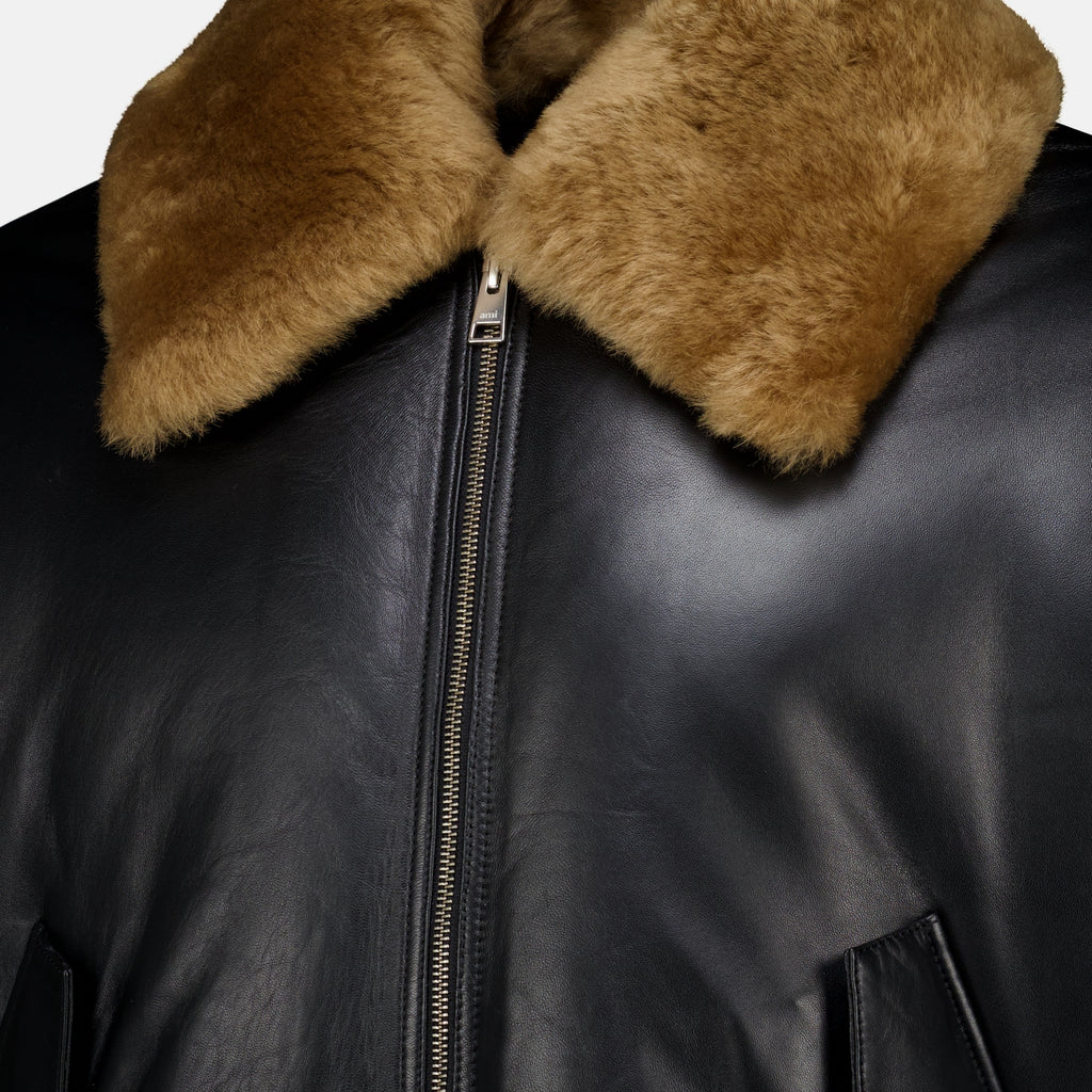 Manteaux Blouson noir rembourré en cuir Ami PARIS Noir Unisexe