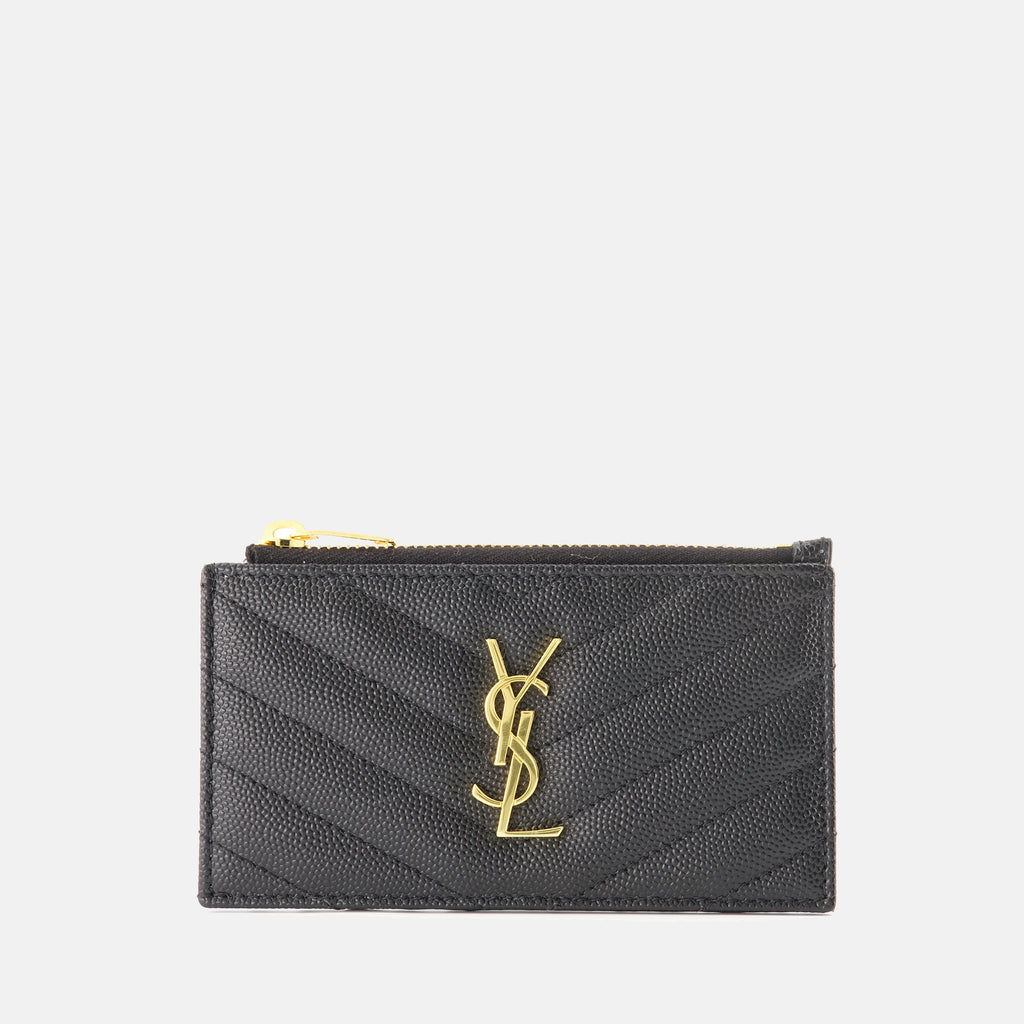 Pequeños artículos de cuero Portafolios de tarjetas Cassandre Fragments Saint Laurent Negro Femme