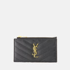 Pequeños artículos de cuero Portafolios de tarjetas Cassandre Fragments Saint Laurent Negro Femme