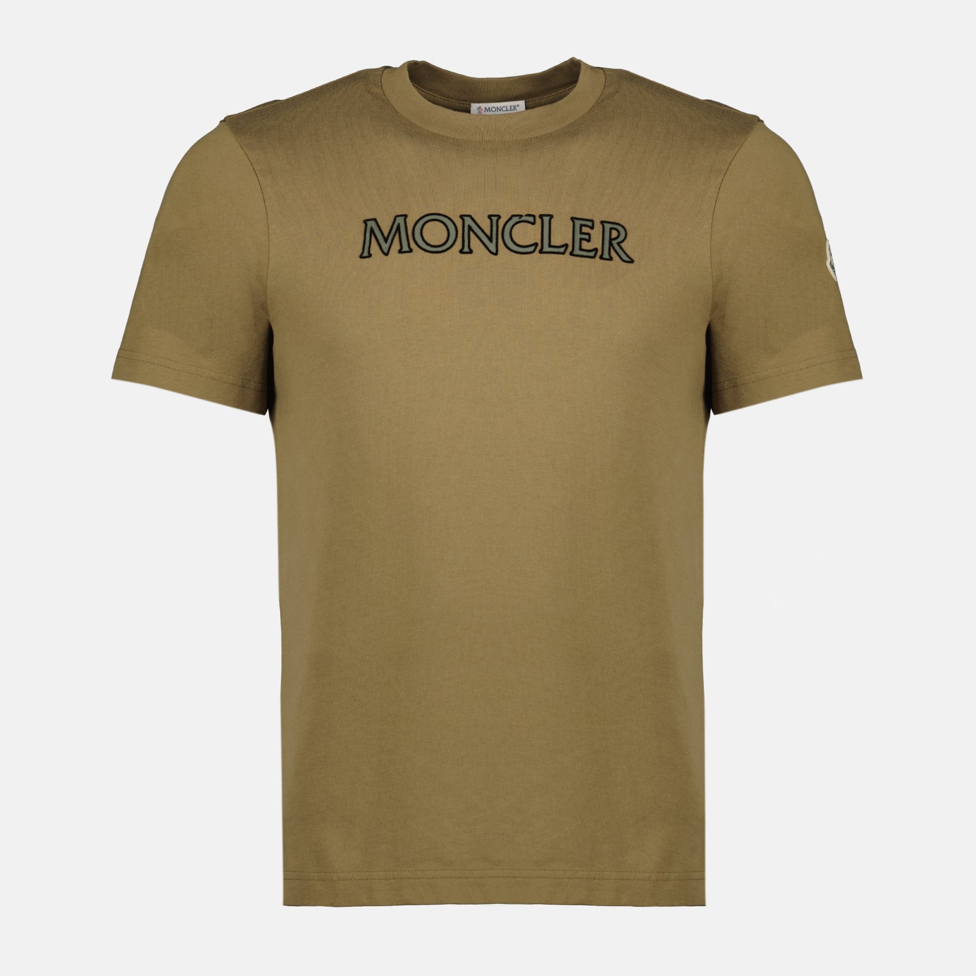 Image de l'article T-shirt à logo imprimé kaki de la marque Moncler pour Homme - Saison Printemps-Été 2026 - Vue de Face