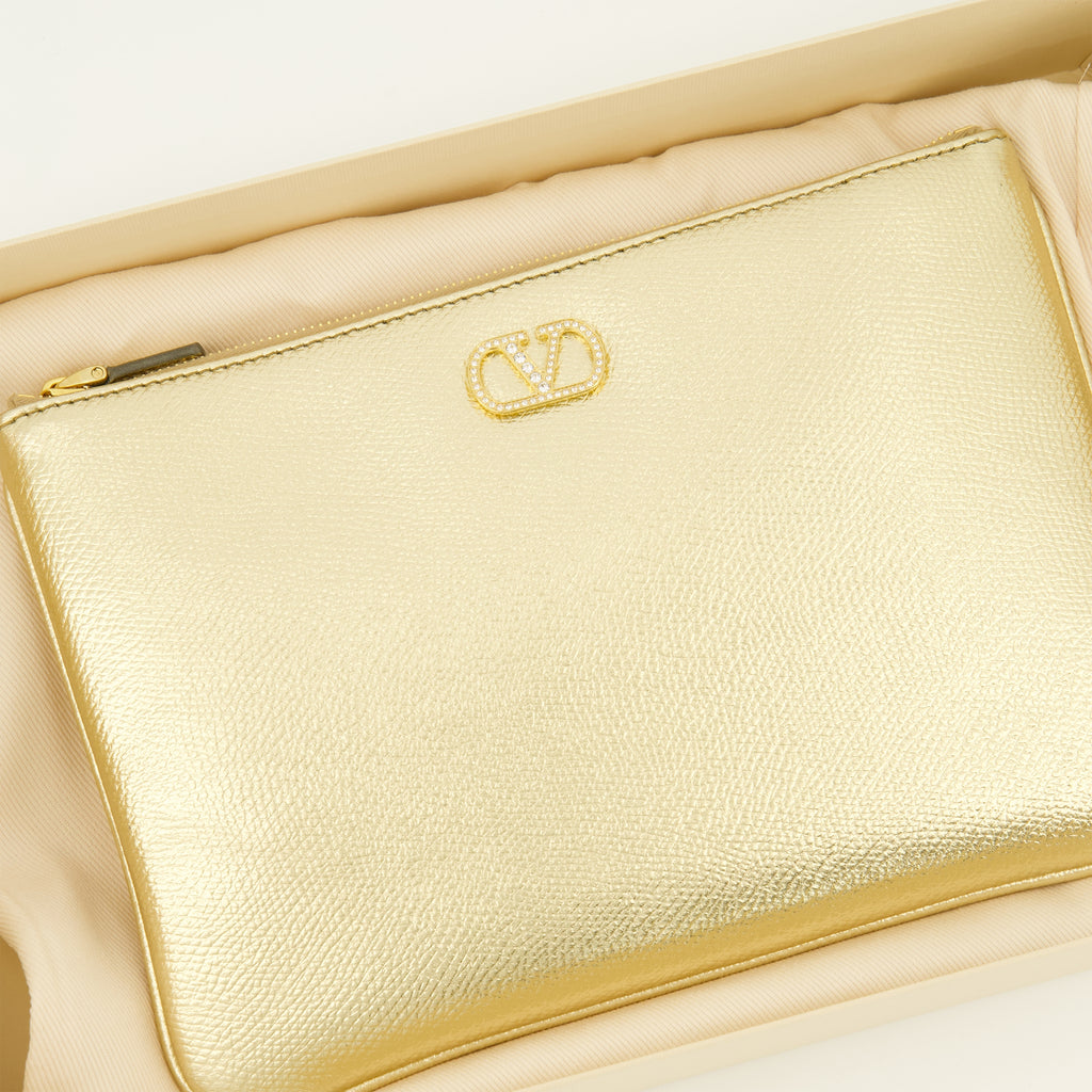 Pochettes Pochette in pelle lamé VLogo Valentino Garavani Doré Femme