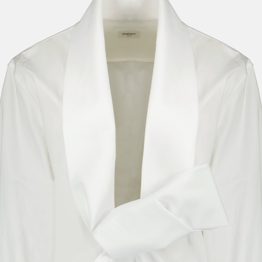 Chemises Camicia con Papillon in Popeline Bianco Saint Laurent Blanc Femme