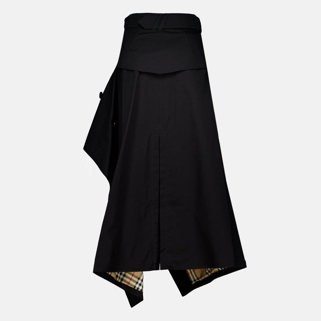 Jupes Saia Trench Assimétrica em Gabardine Preta Burberry Noir Femme