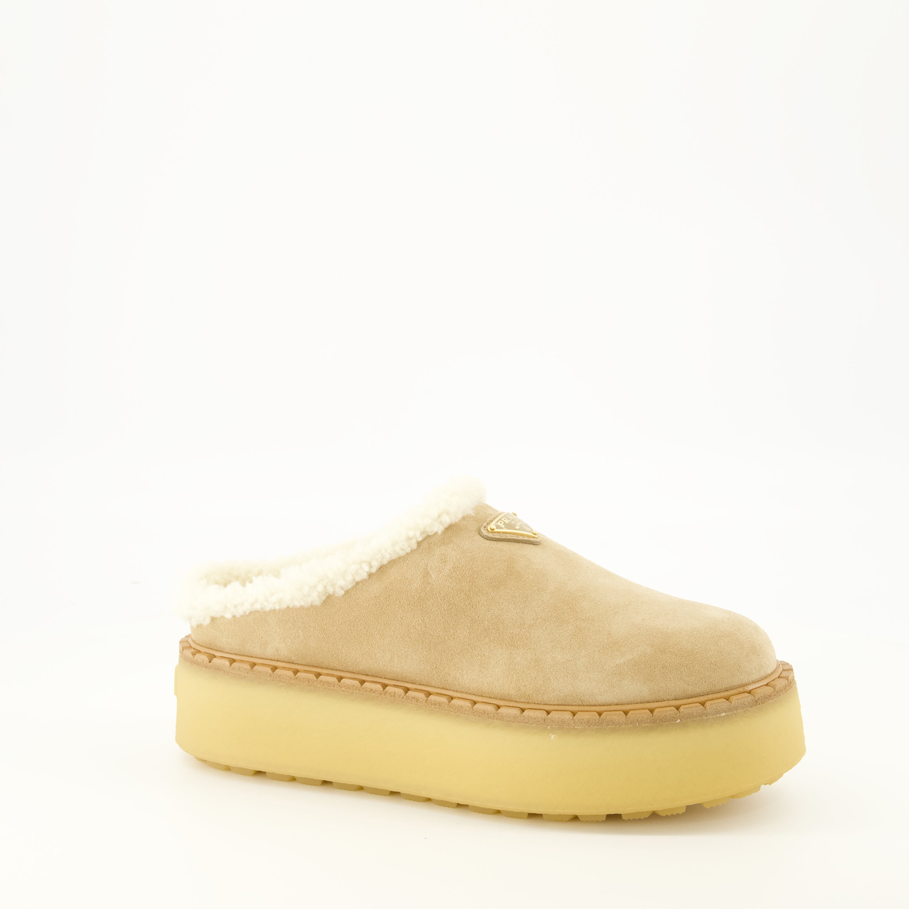 Chaussures ouvertes Mules de Camurça Bege Prada Beige Femme