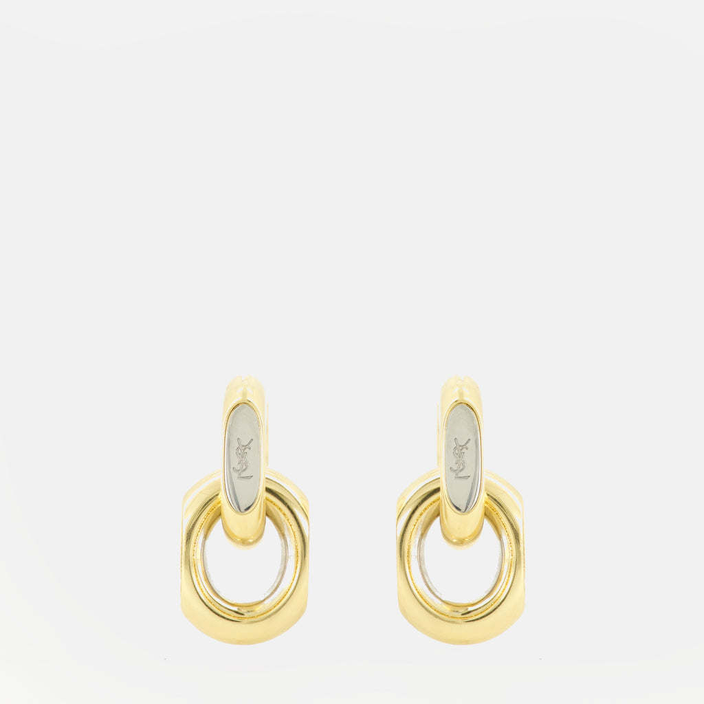 Bijoux Boucles d'oreilles double maillon en métal Saint Laurent Doré Femme