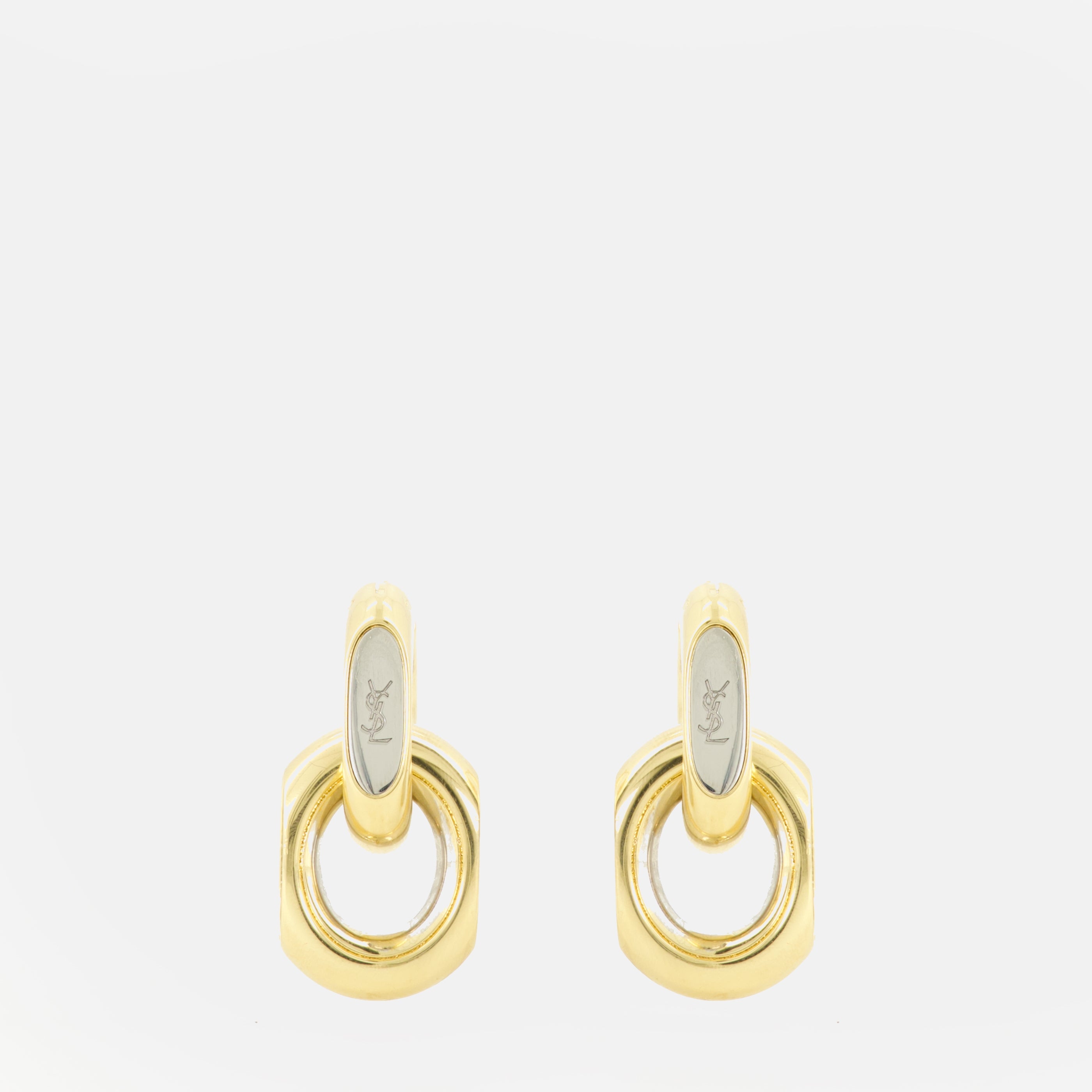 Bijoux Boucles d'oreilles double maillon en métal Saint Laurent Doré Femme