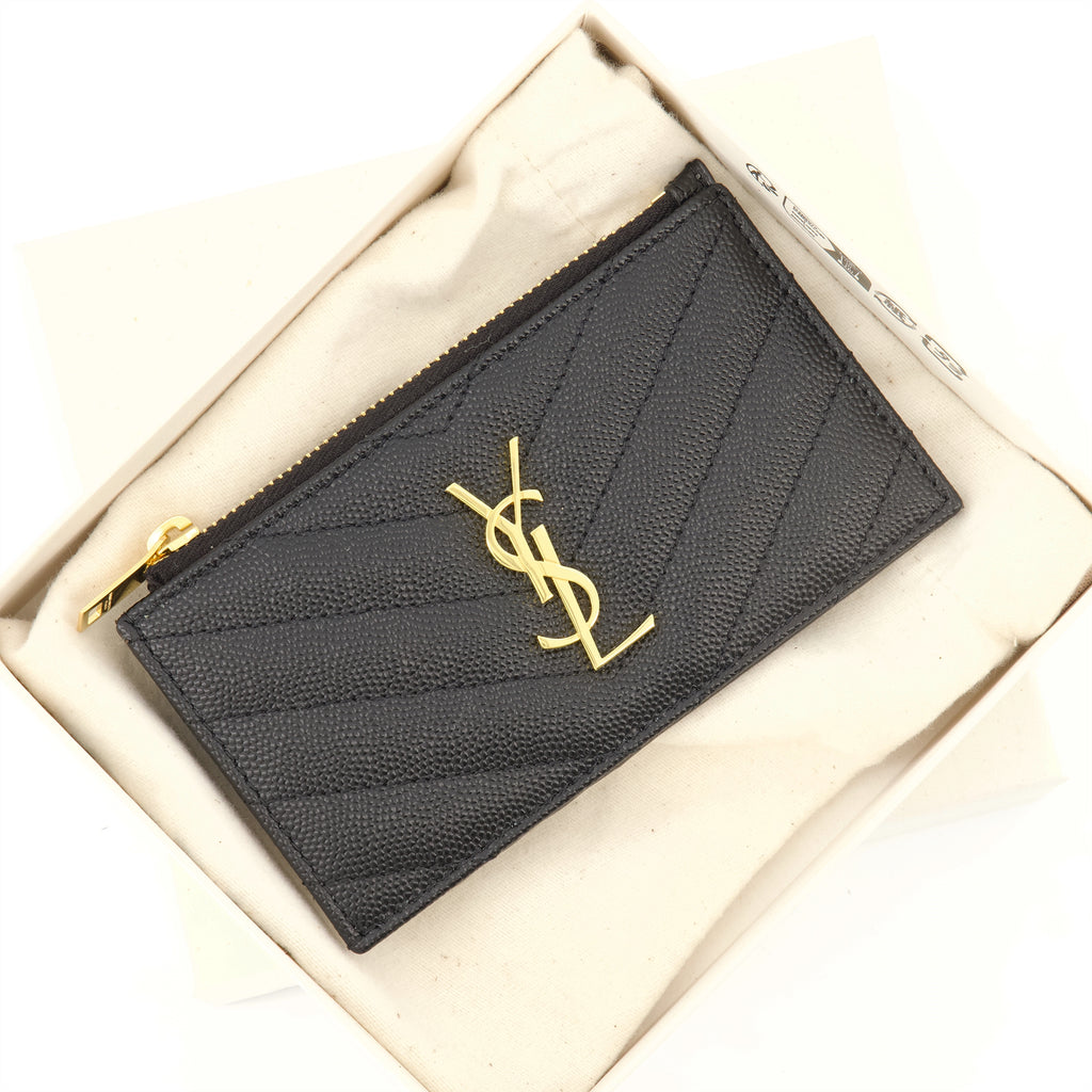 Pequeños artículos de cuero Portafolios de tarjetas Cassandre Fragments Saint Laurent Negro Femme