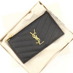 Pequeños artículos de cuero Portafolios de tarjetas Cassandre Fragments Saint Laurent Negro Femme