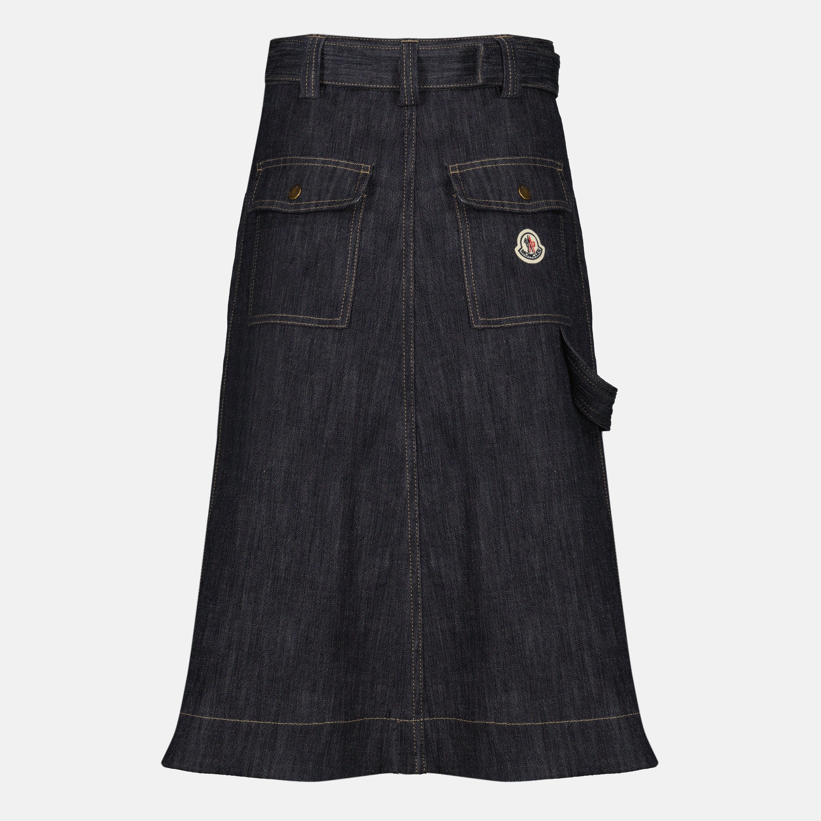 Jupes Jupe midi en denim bleu Moncler Bleu foncé Femme