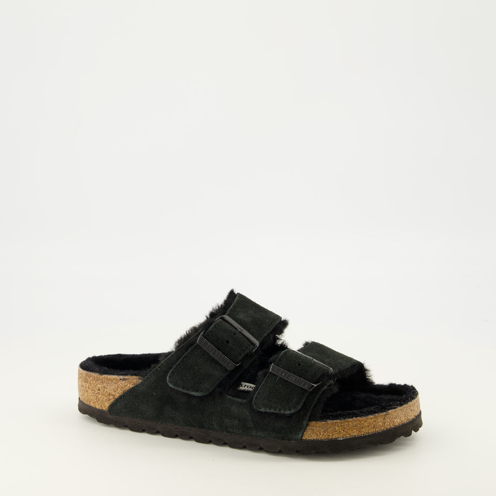 Chaussures ouvertes Sandales Arizona à fourrure noir Birkenstock Noir Unisexe