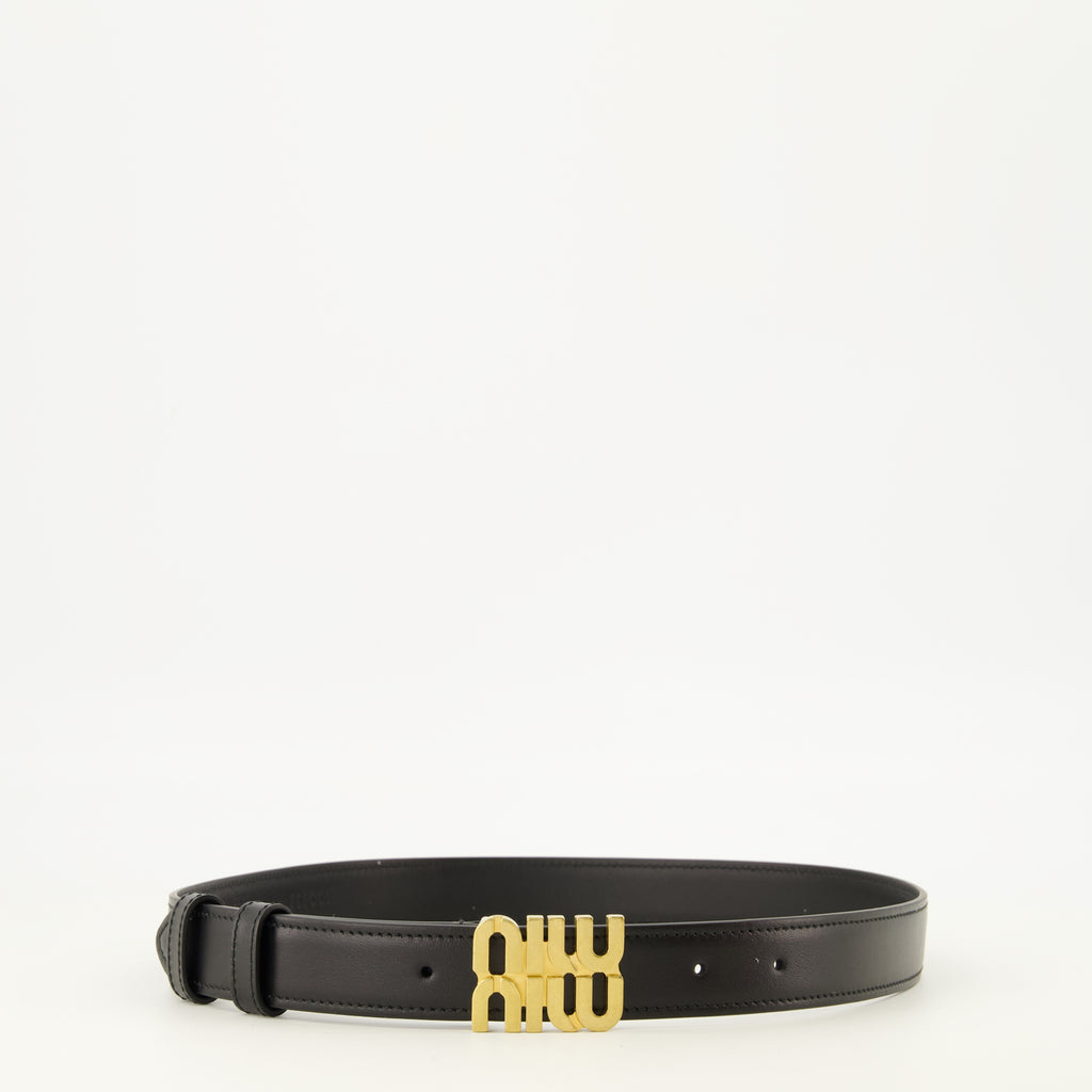 Ceintures Cinturón de Cuero Negro Miu Miu Noir Femme