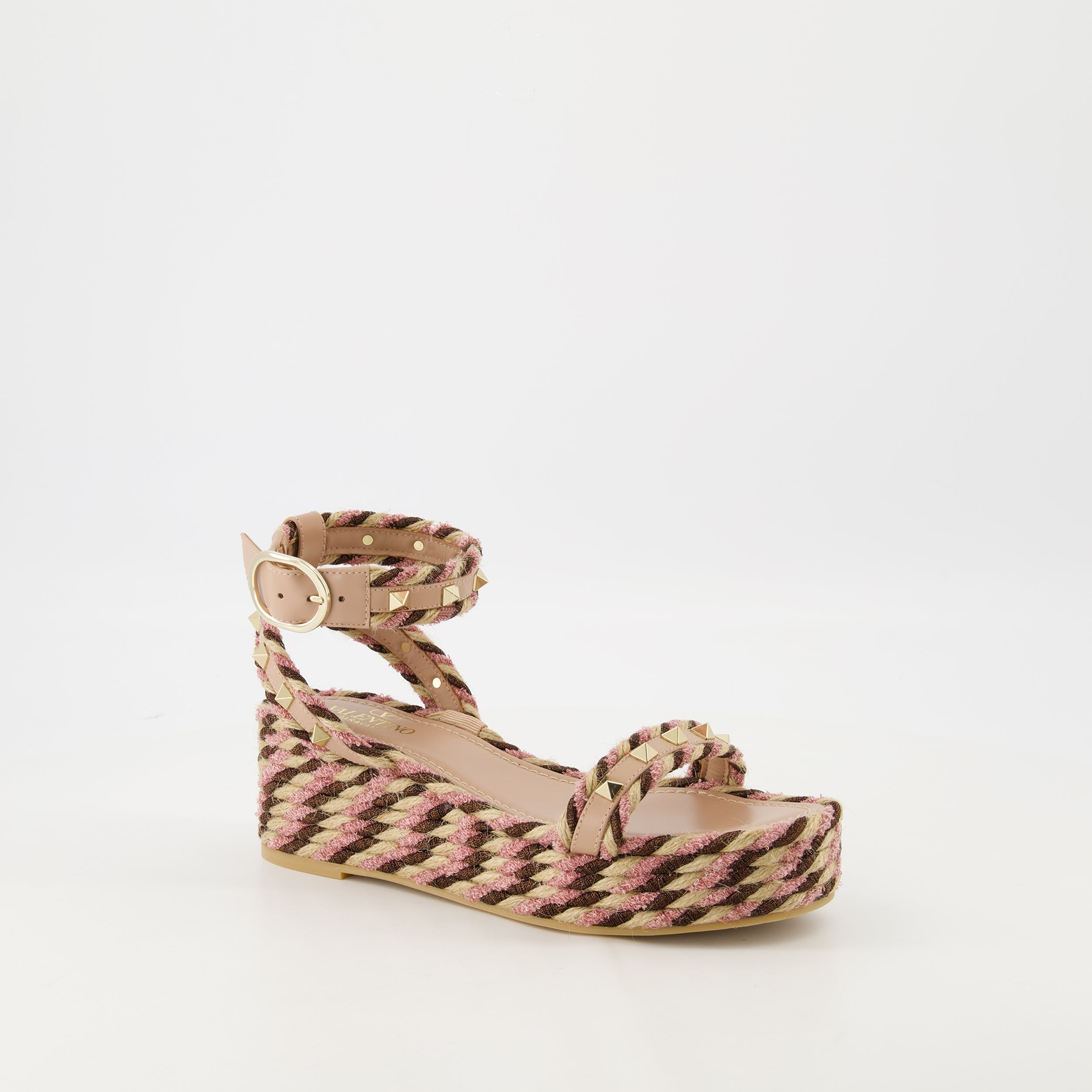 Zeppe Sandali Wedge in Raffia Valentino Garavani Rosa Femme