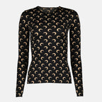 Imagem do Top Jersey Moon preto e bege da marca Marine Serre para Mulheres - Temporada Outono-Inverno 2025 - Vista Frontal