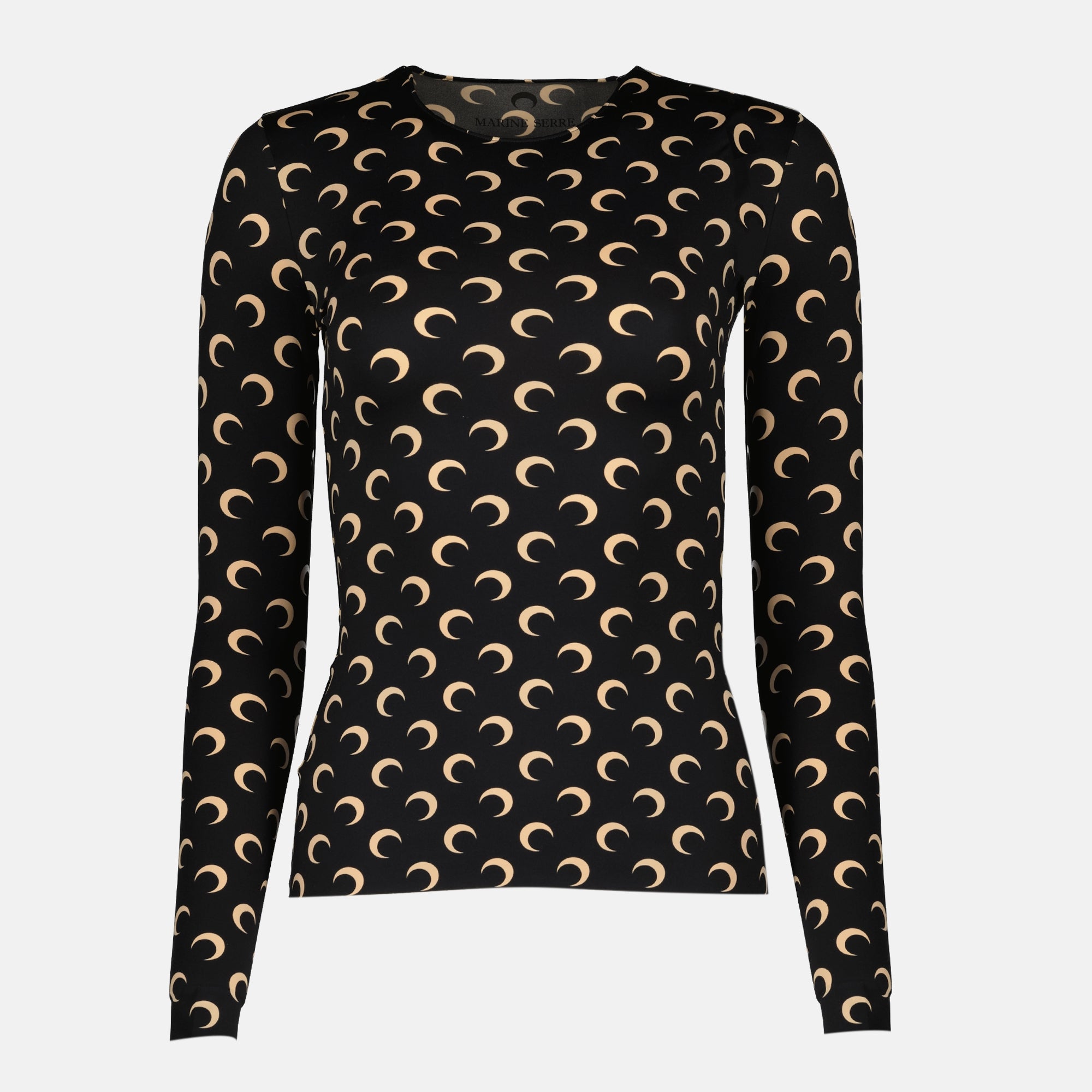 Image of the black and beige Jersey Moon Top by Marine Serre for Women - Fall-Winter 2025 - Front View