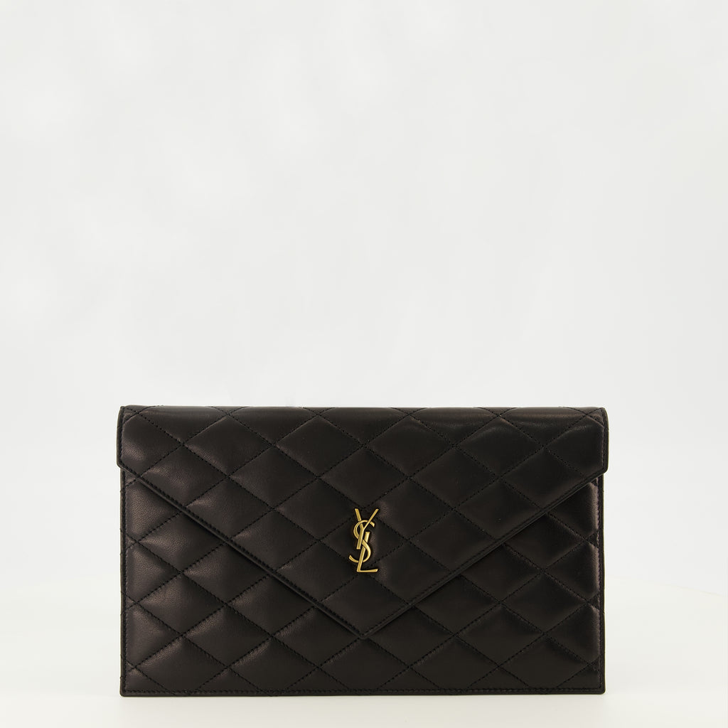 Pochettes Clutch Envelope Paris em Pele Preta Saint Laurent Noir Femme