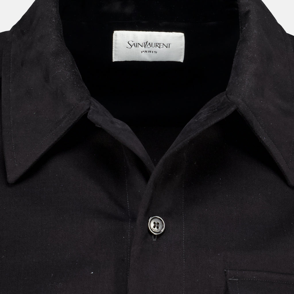 Chemises Camicia Overshirt Nera in Cotone Saint Laurent Noir Homme