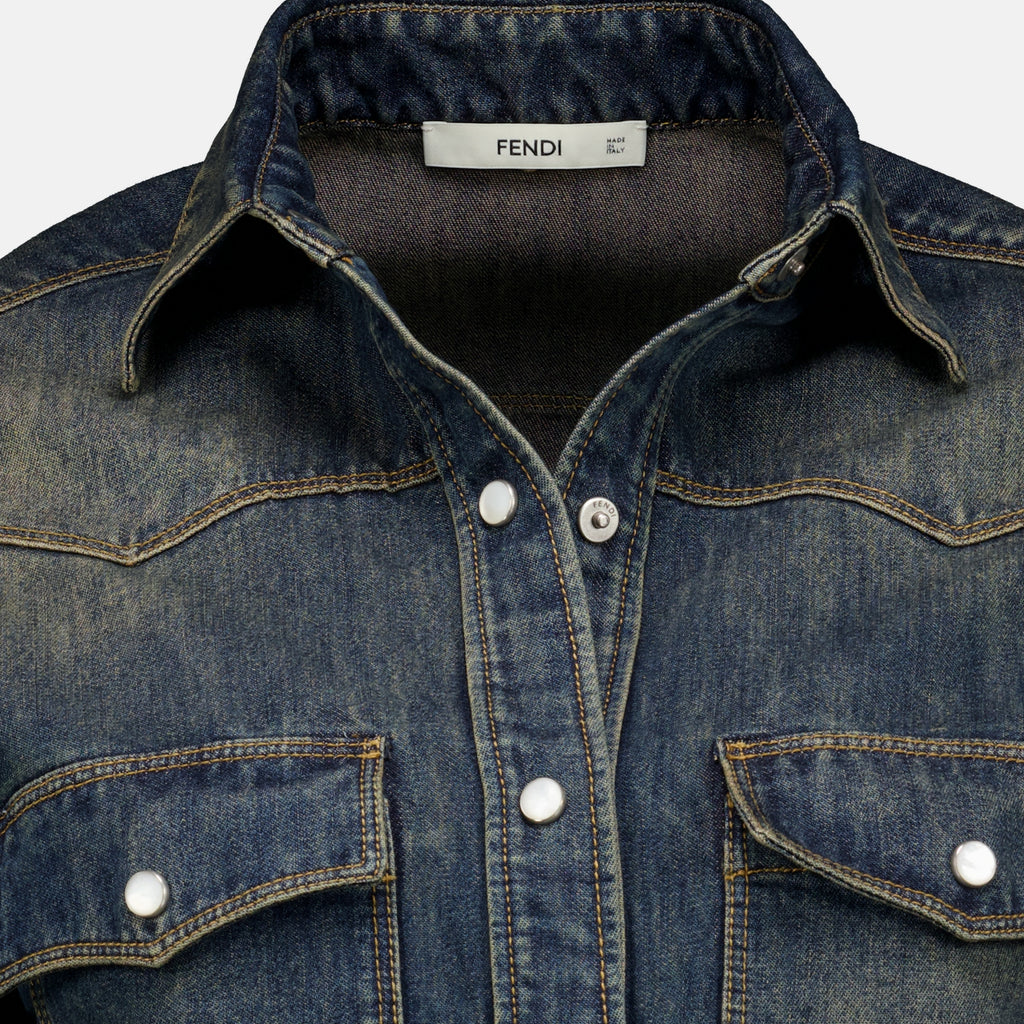 Chemises Chemise en denim bleu délavé Fendi Bleu foncé Femme