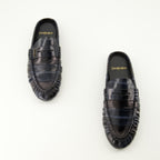 Chaussures ouvertes Eel Leather Loafer Mules Saint Laurent Bleu foncé Femme