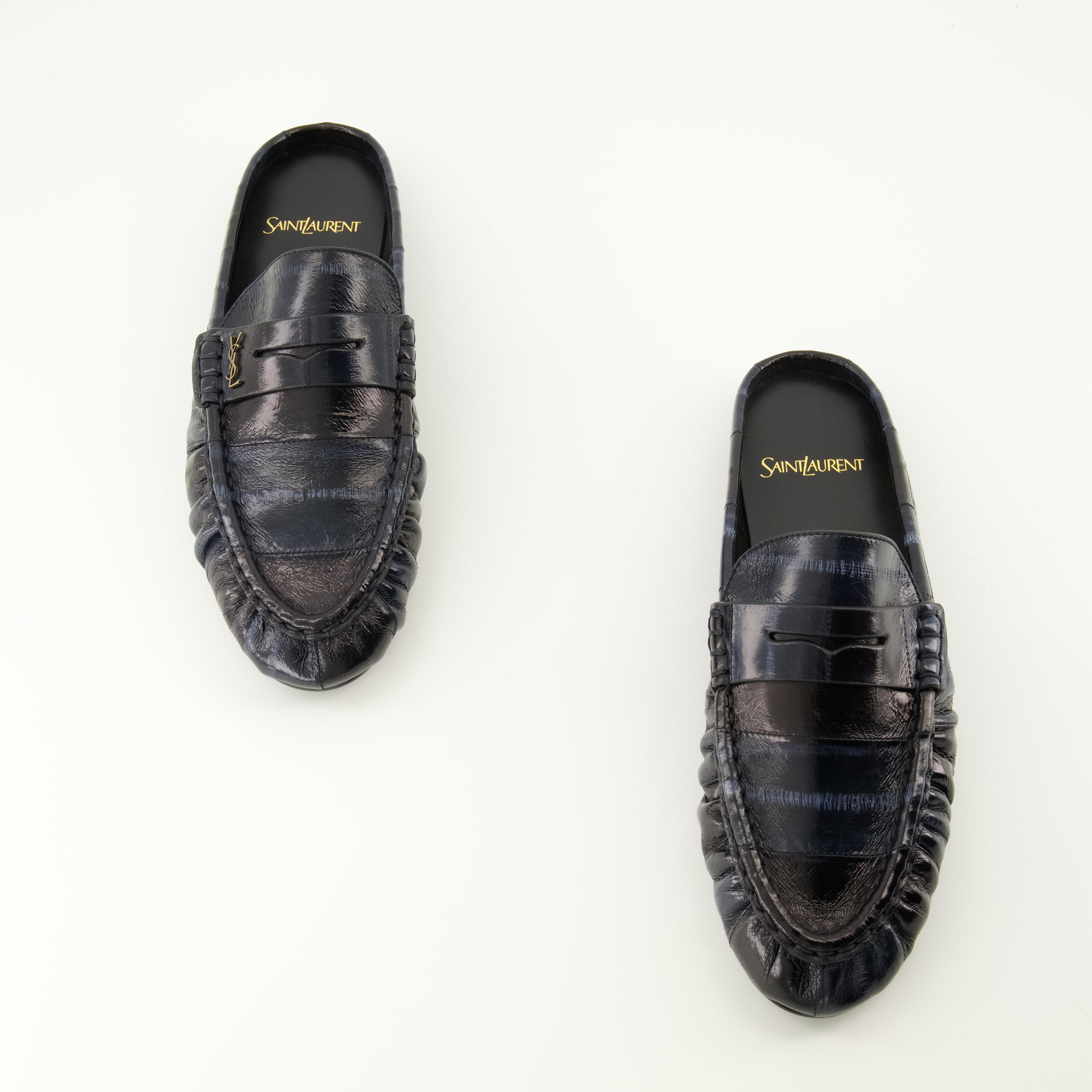 Chaussures ouvertes Mules Loafer en cuir d'anguilles Saint Laurent Bleu foncé Femme