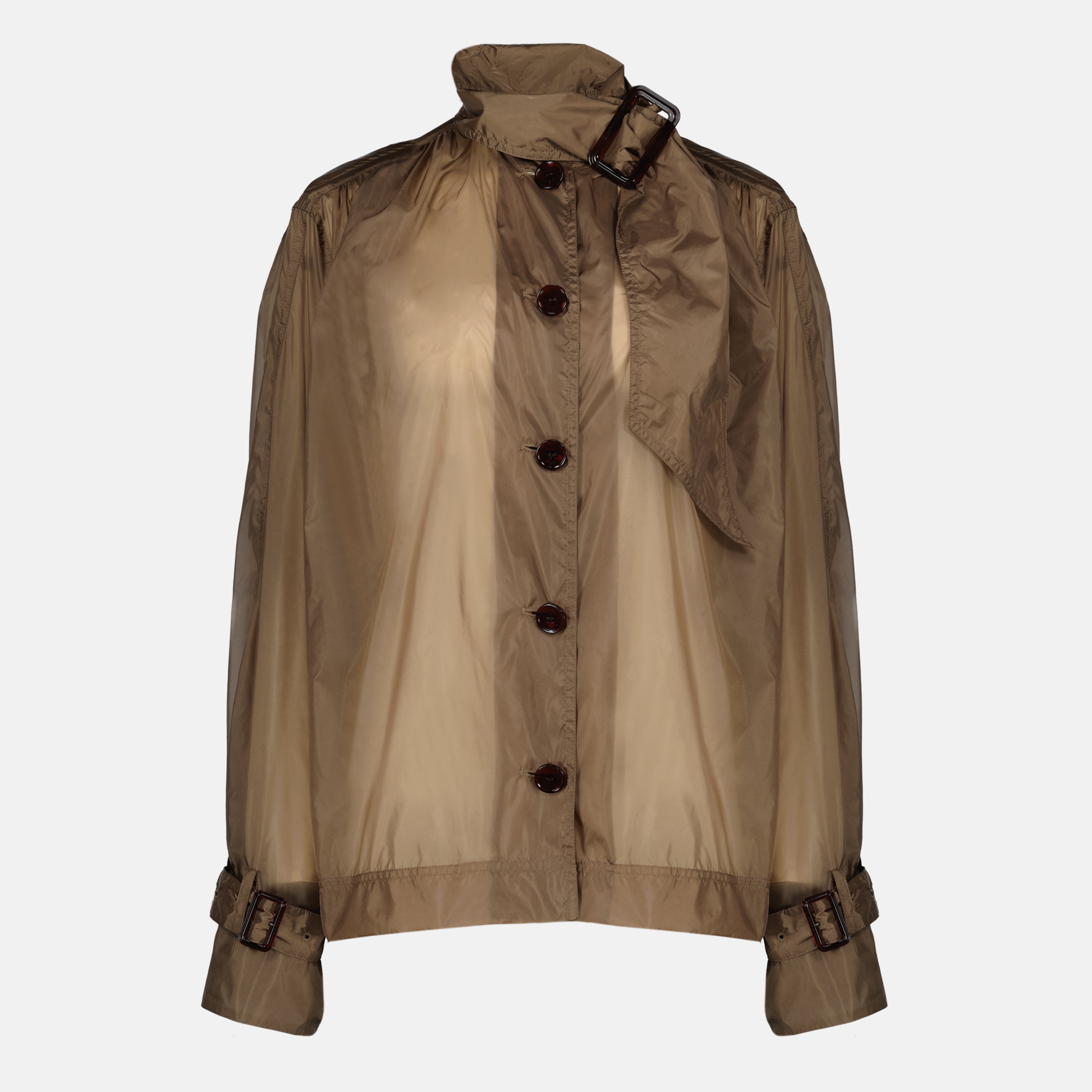 Blusa de Seda com Laço em Nylon Castanho