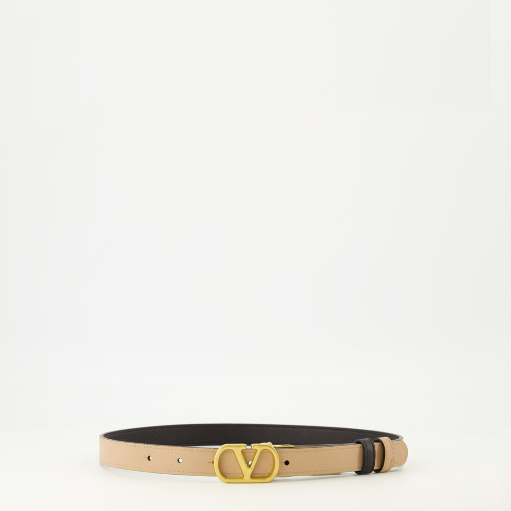 Image de l'article Ceinture Vlogo réversible beige et noir 20 mm de la marque Valentino Garavani pour Femme - Saison Printemps-Été 2026 - Vue de Face