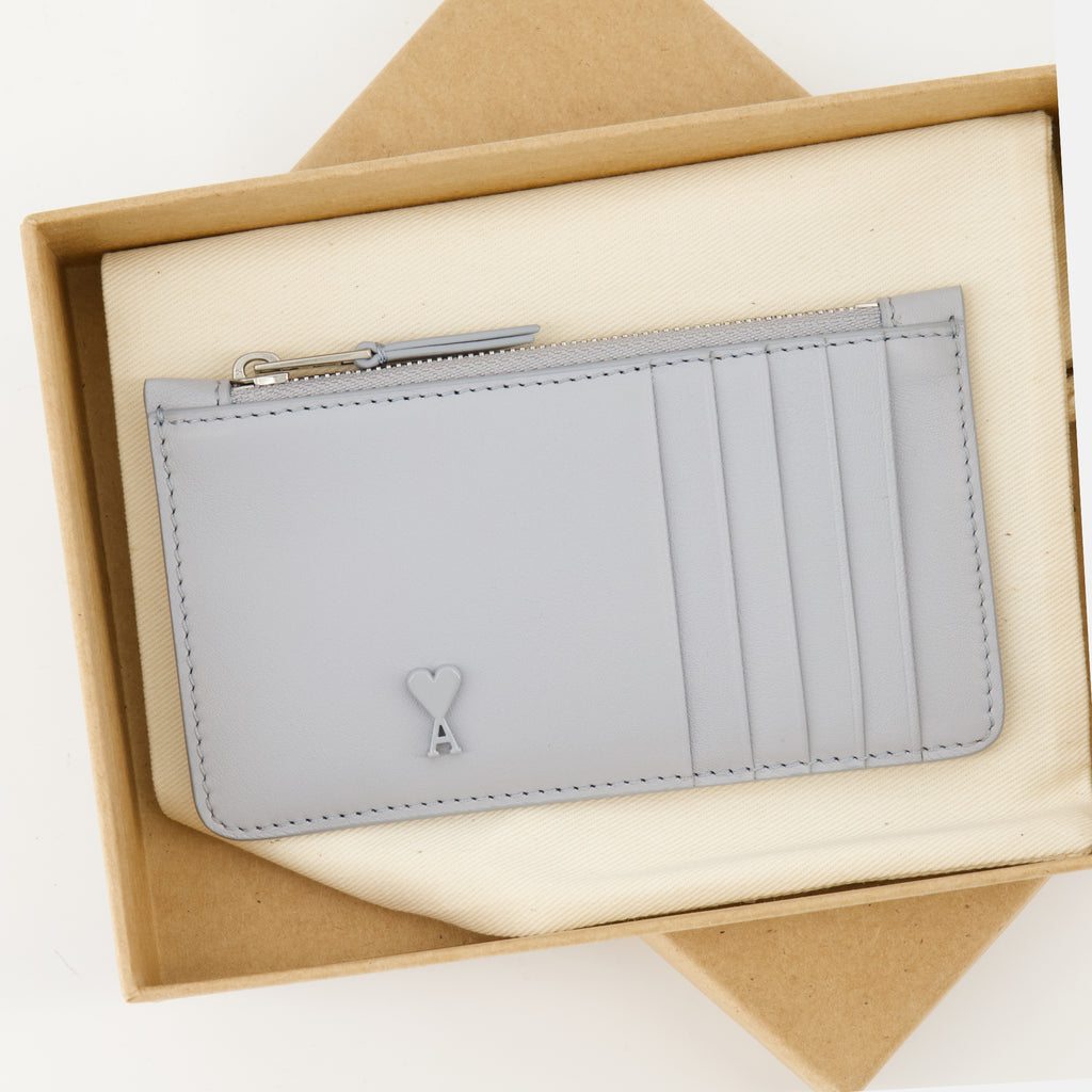 Small Leather Goods Zippered Card Holder Ami PARIS Blue Unisex