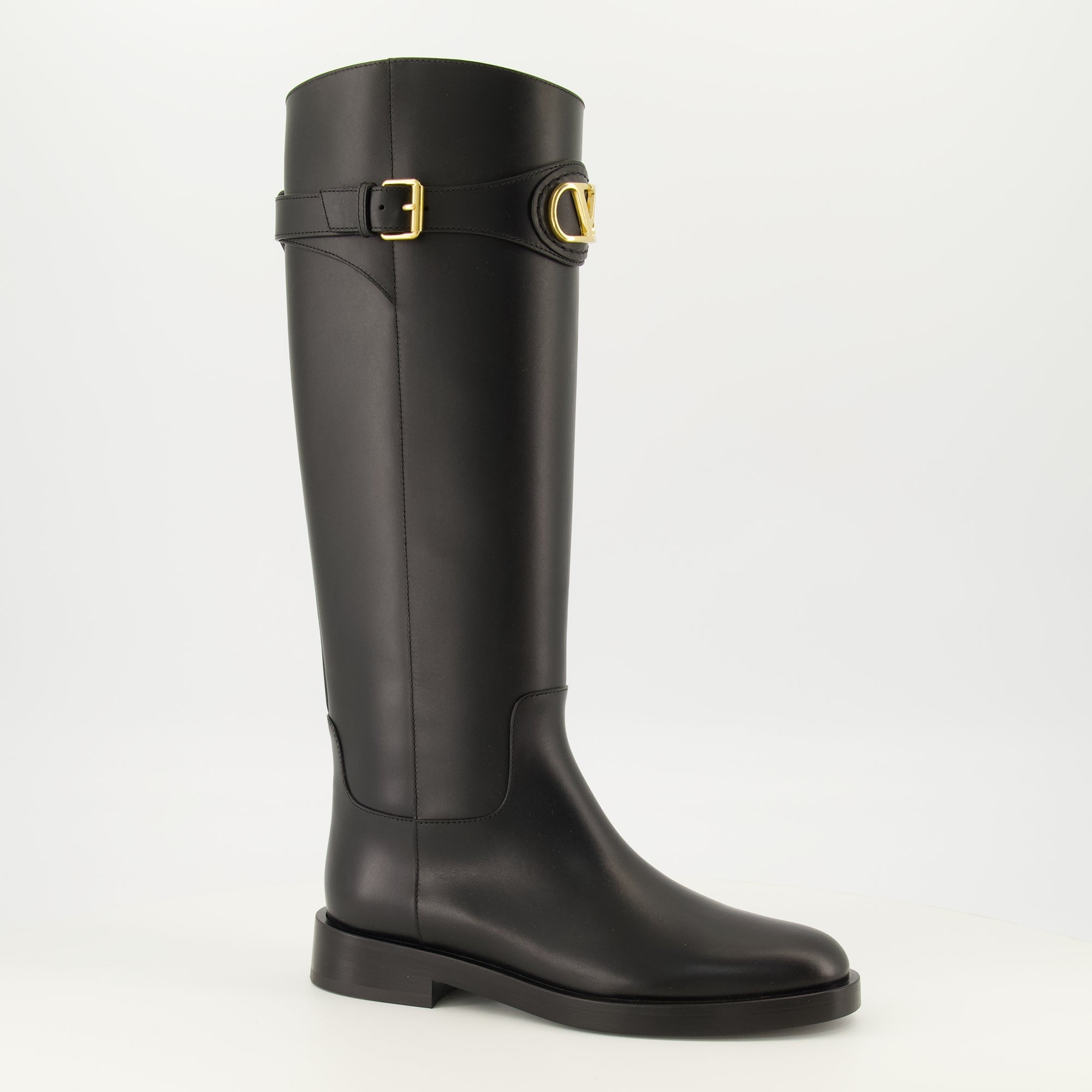 Bottes VLogo ブラックレザー ブーツ Valentino Garavani Noir Femme