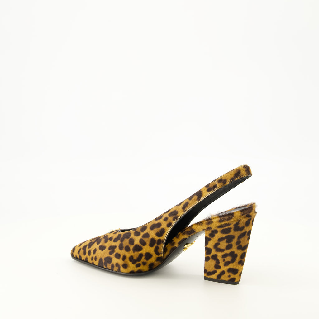 Escarpins Leather Leopard Print Pumps Prada Marron Femme