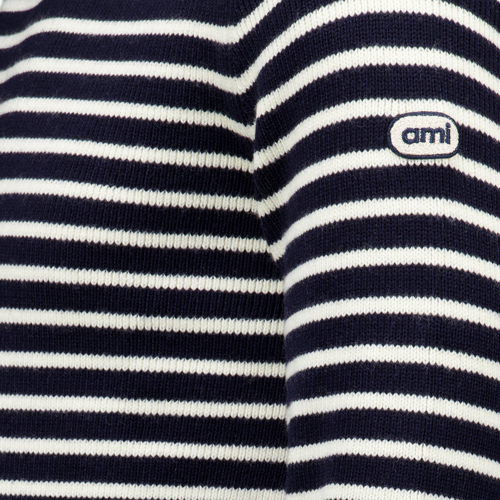 Sweatshirts Blauer gestreifter Wollpullover Ami PARIS Bleu foncé Unisexe