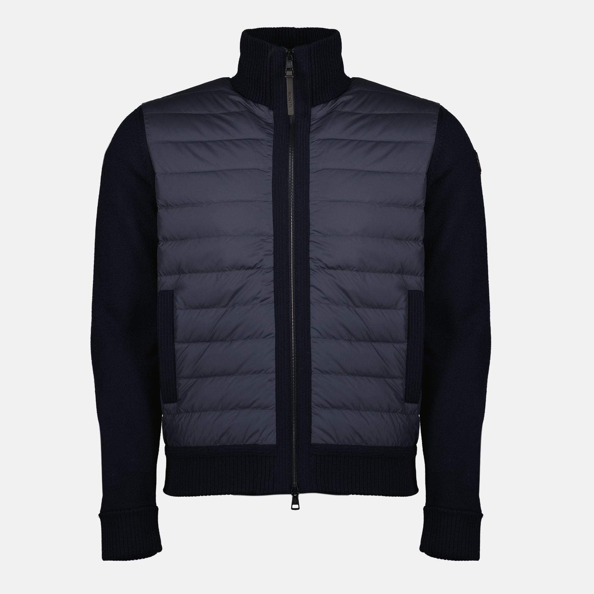 Image de l'article Cardigan bi-matière bleu marine de la marque Moncler pour Homme - Saison Printemps-Été 2026 - Vue de Face
