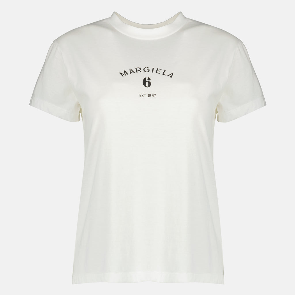 T-shirts ホワイト シグネチャー コットン Tシャツ Mm6 Blanc Femme