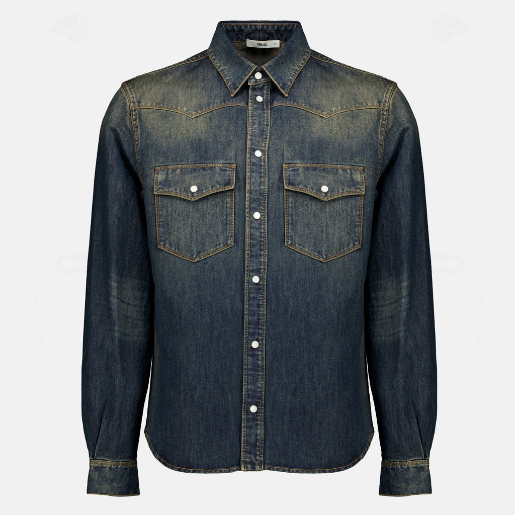 Chemises Chemise en jean bleu délavé Fendi Bleu Homme