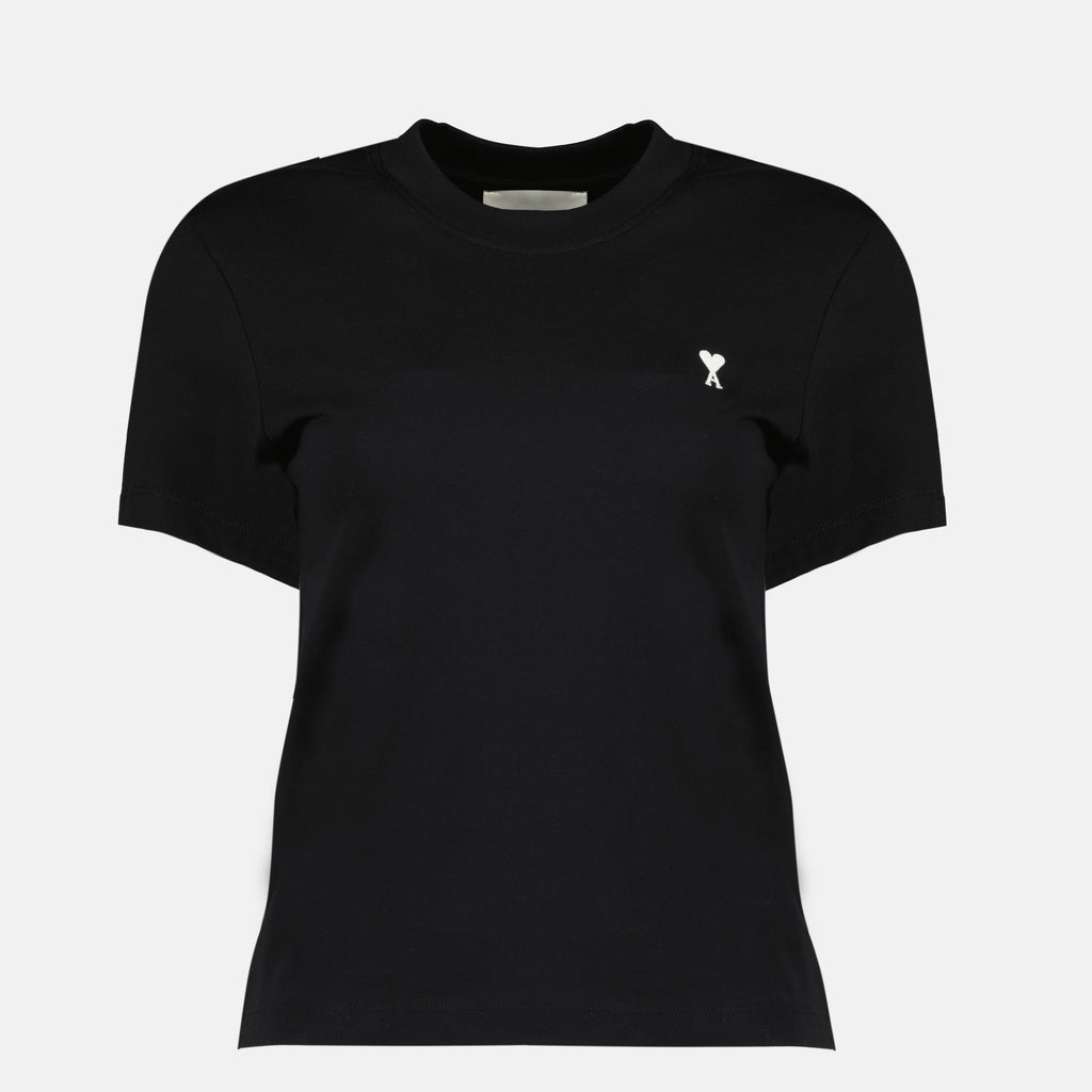 Imagen de la camiseta de algodón con corazón negro AMI de la marca Ami PARIS para Mujer - Temporada Primavera-Verano 2026 - Vista Frontal