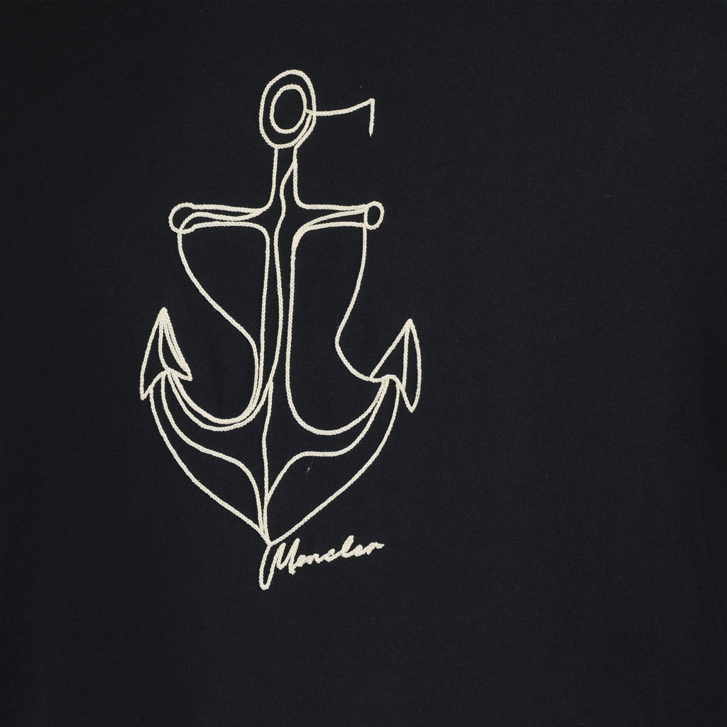 T-shirts 자수 처리된 네이비 블루 면 티셔츠 Moncler Bleu foncé Homme