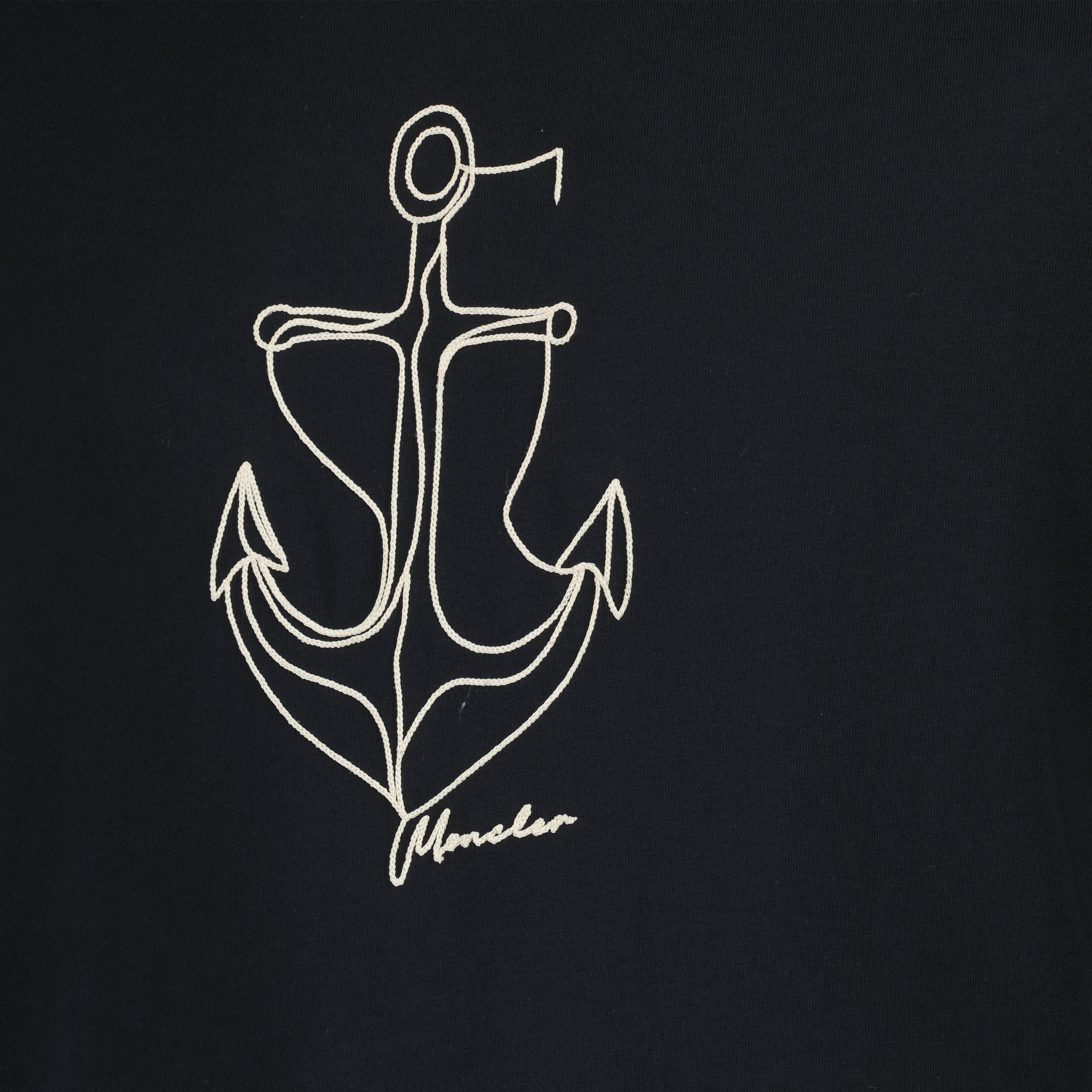 T-shirts 자수 처리된 네이비 블루 면 티셔츠 Moncler Bleu foncé Homme