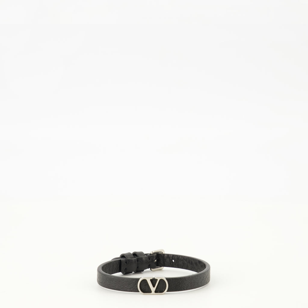 Bijoux Bracciale in Pelle Nera VLogo Valentino Garavani Noir Homme