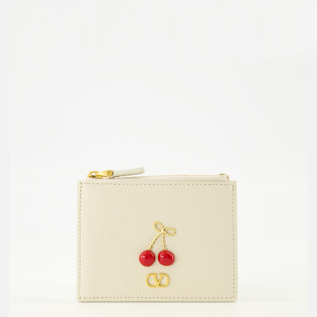 Image of the Cherryfic beige cardholder by Valentino Garavani for Women - Spring-Summer 2026 - Front View