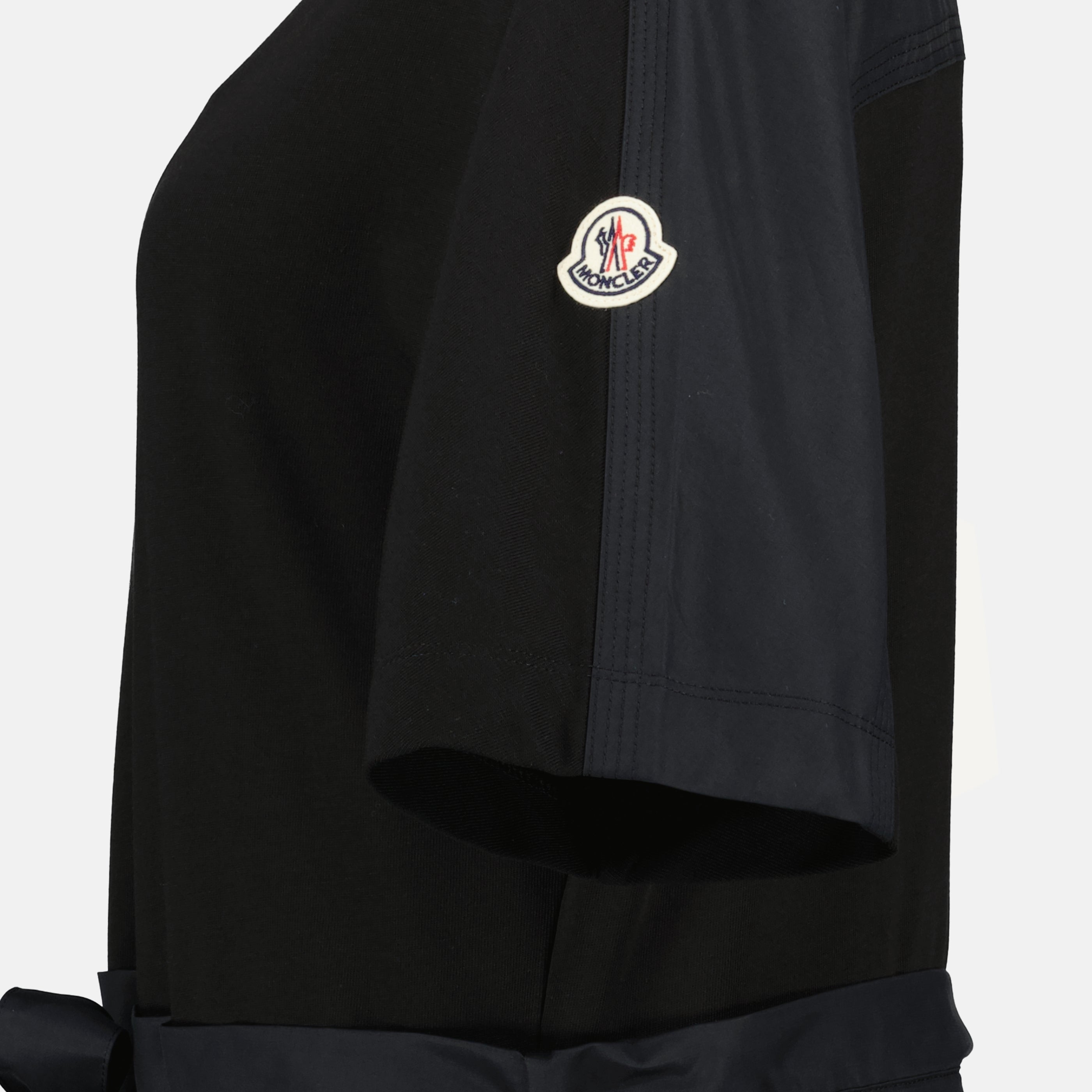 Robes Vestido Mini de Algodón Negro con Cinturón Moncler Noir Femme