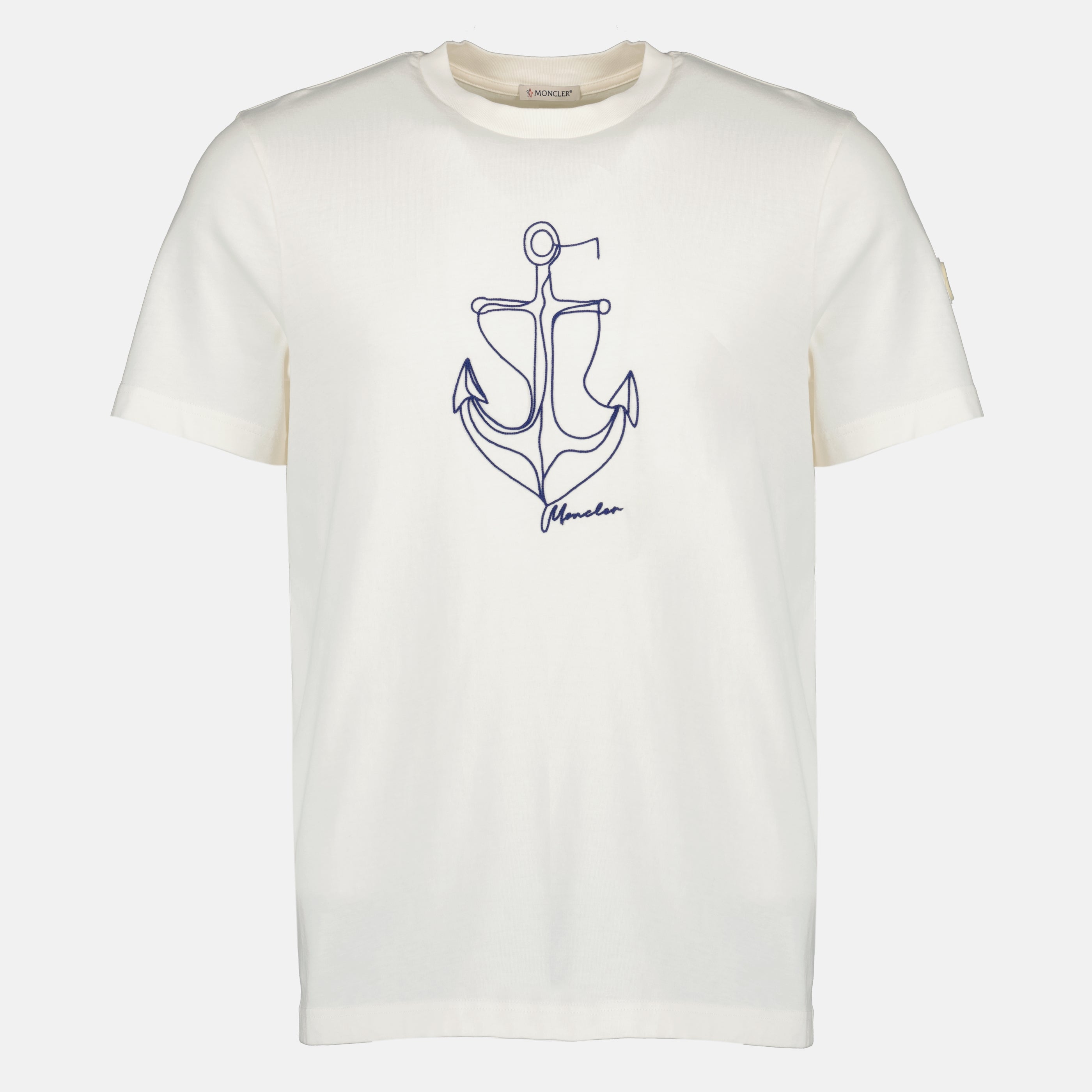 T-shirts T-shirt de Algodão Branco Bordado Moncler Blanc Homme